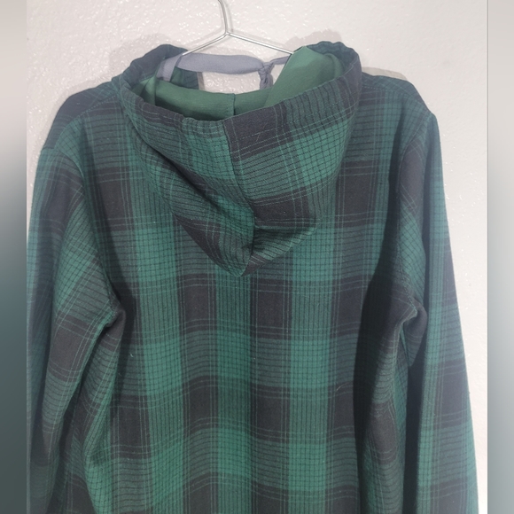 Green & Black Plaid Hooded Trench Coat - Picture 2 of 2